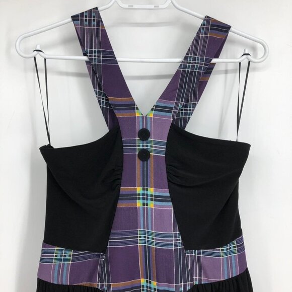 NWT Leona Edmiston Black “Velvet” Purple Plaid Halter Sleeveless Mini Dress 6 - Picture 2 of 14